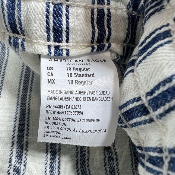 American Eagle Pants Size 10 Blue Striped High Waisted Tapered Leg Cotton - Picture 10 of 10